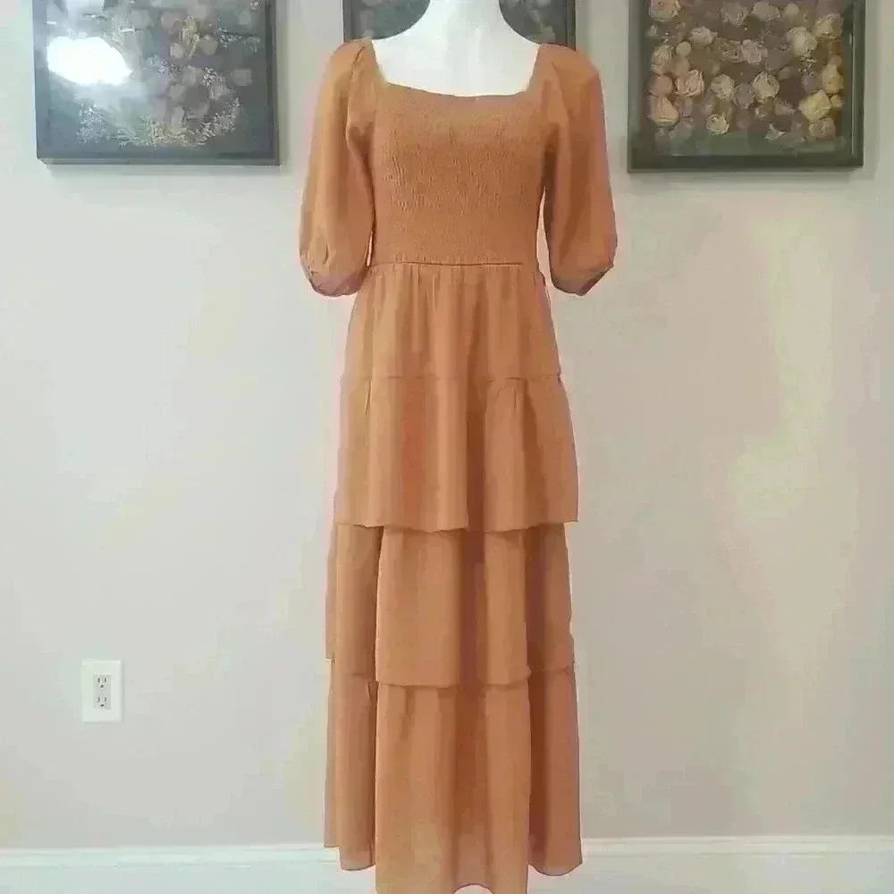 Boho Tiered Smocked Terracotta Dress
